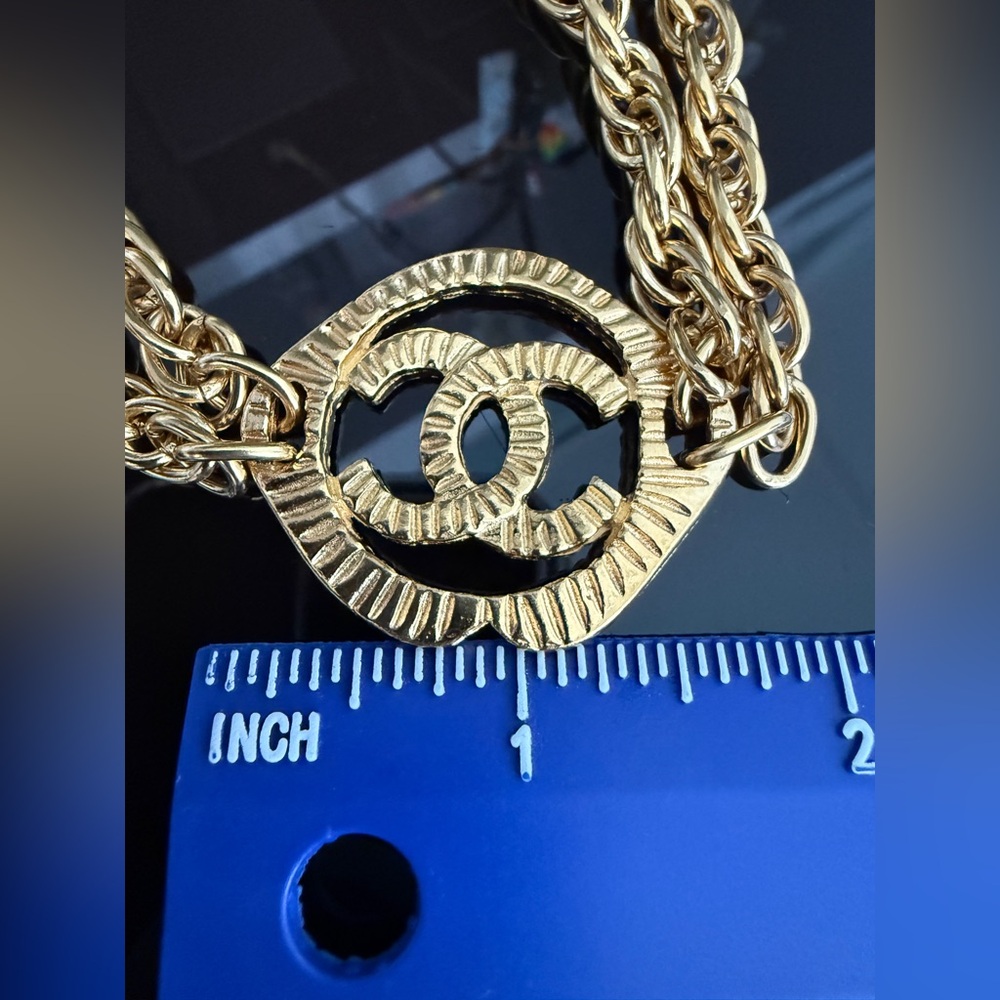 CHANEL Gold-Tone Double Chain CC Logo Necklace